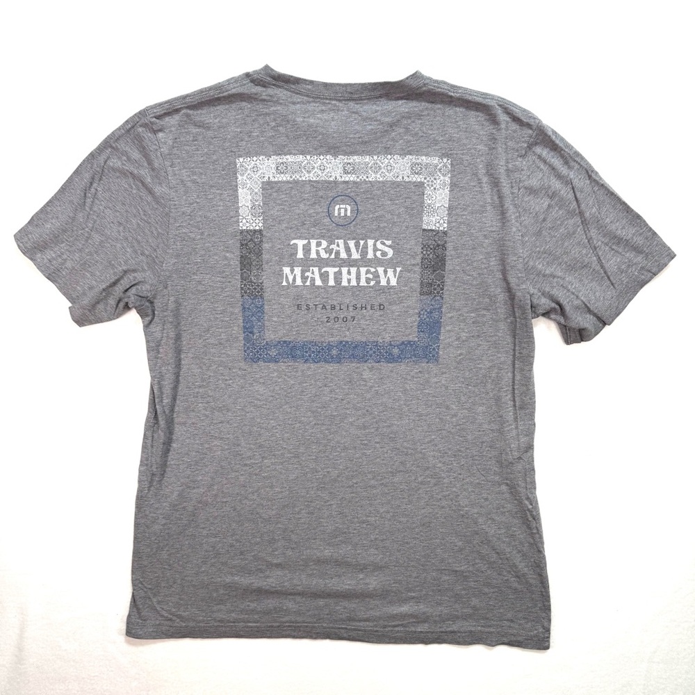 Travis Mathew Mens Border TM Logo Tee T Shirt Est 2007 Large T Shirt Gray Top - Picture 2 of 4